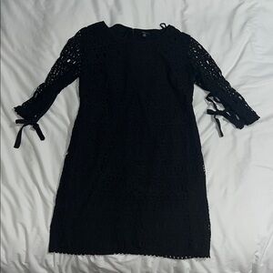 Black Crochet Mini Dress with Tie Sleeve Details